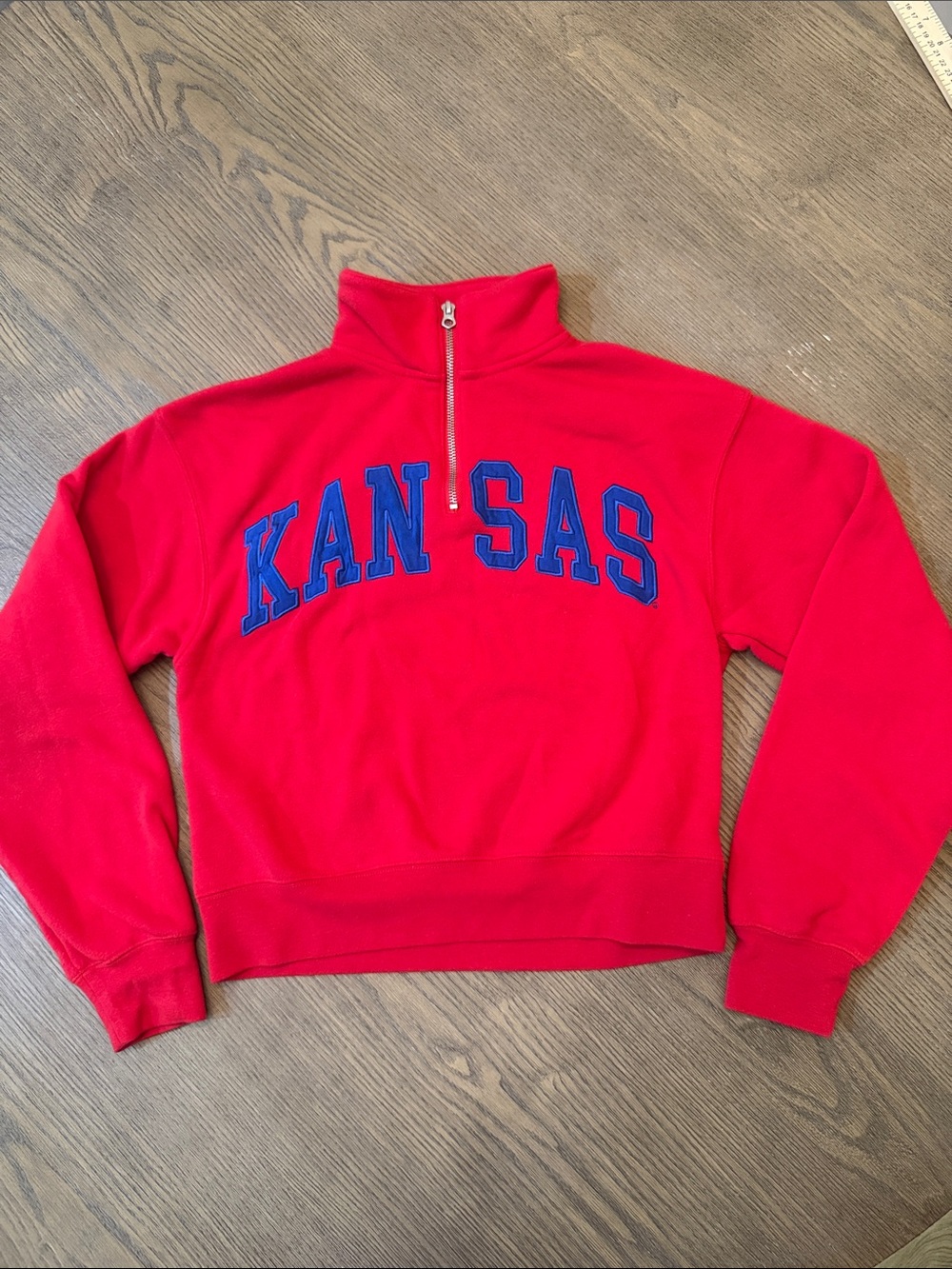 Kansas Red Quarter-Zip Womens Sweatshirt